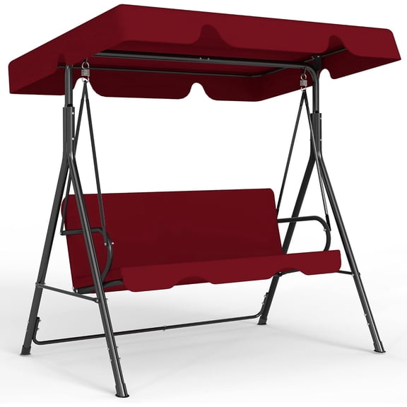Outdoor Patio Swing Chair with Adjustable Canopy, Heavy Duty Stand Included, 3-Adult Capacity Patio Glider Swing, Perfect for Deck, Lawn, Backyard, or Porch, Red
