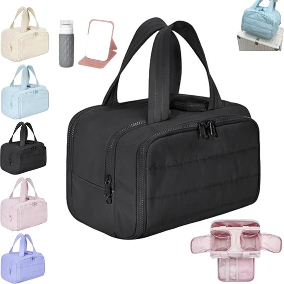 Convely TravelFree Toiletry Bag, Puffy Large Capacity Wide-Open Travel Cosmetic Bag, 4-in-1 Multi-Functional Lightweight Makeup Bags for Women with Handle for Accessories, Essentials