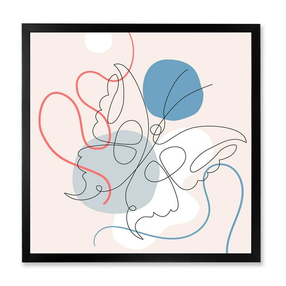 Designart 'Butterfly With One Line Drawing On Cubism Shapes I' Modern Framed Art Print