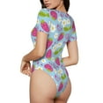 thumbnail image 3 of Naloa Strawberry And Flowers Women's Short-Sleeved Onesie, One-Piece Swimsuit for Parties, dates, clubs - Small, 3 of 9