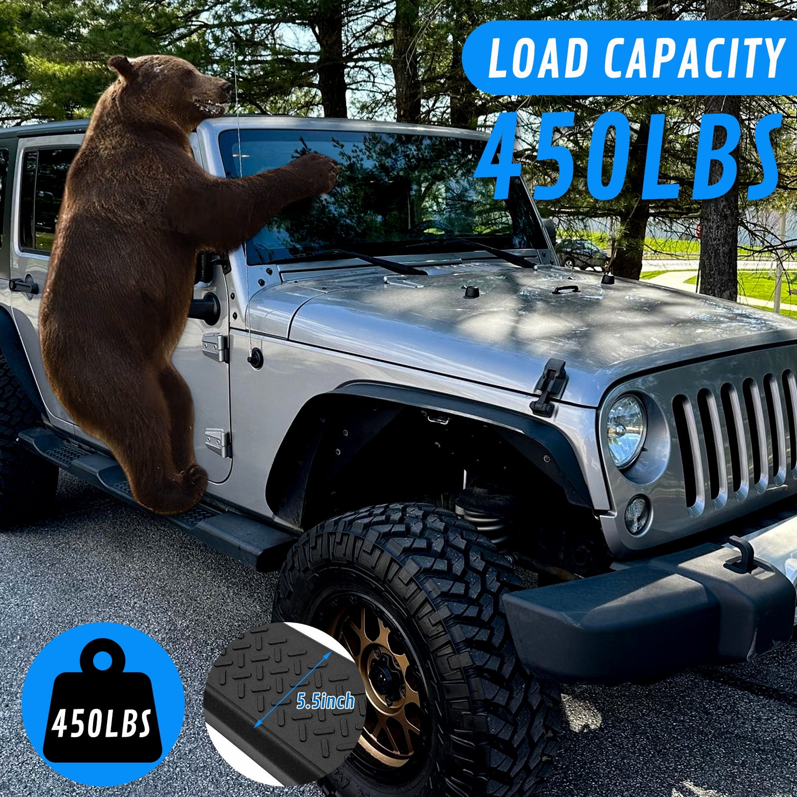 WheelX Running Boards Compatible with 2007-2018 Jeep Wrangler JK 4 Door, Nerf Bars, Black Side Steps