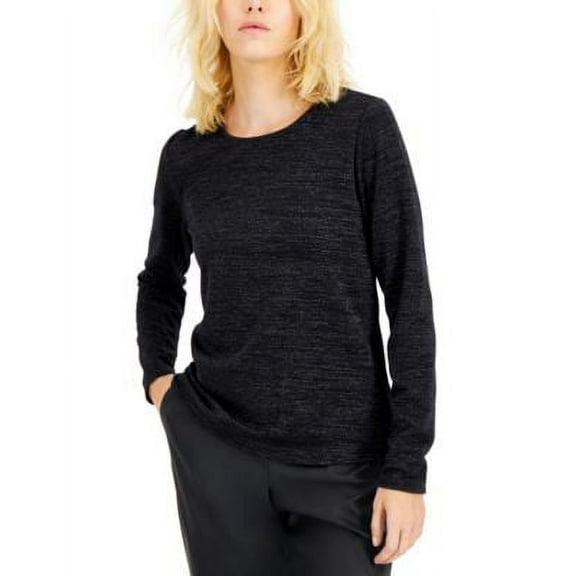 MSRP $50 Alfani Ribbed Shine Scoop-Neck Top Black Size Medium