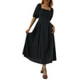 thumbnail image 3 of Gzhioc Women Casual Dress, Short Puff Sleeve Plain/Floral Square Neck High Waist Dress, Ladies Summer Long One-Piece, 3 of 9