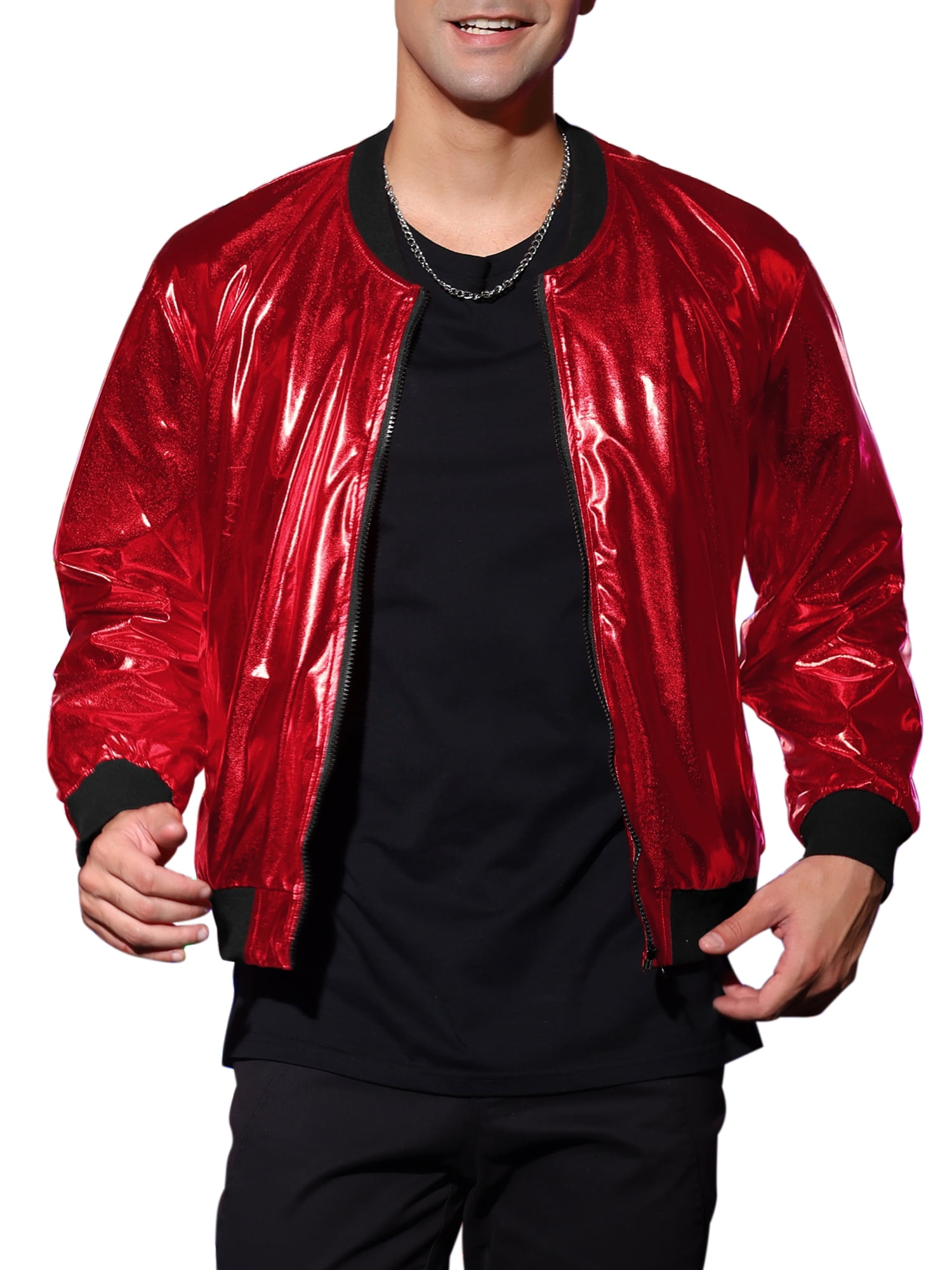 Lars Amadeus Men's Metallic Jacket Zip Up Disco Party Shiny Varsity Jacket - Walmart.com