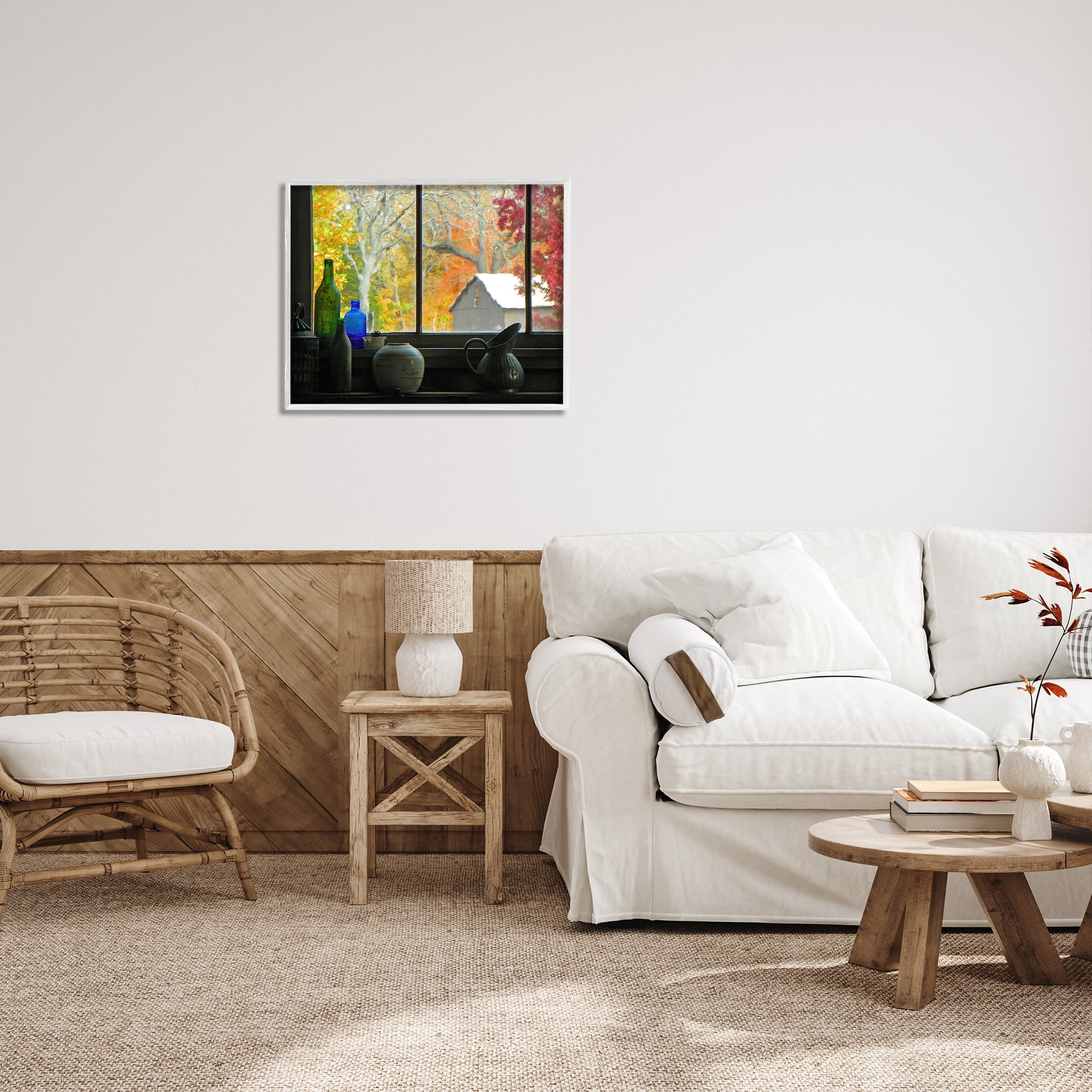 Stupell Industries Fall Foliage in Window Landscape Photography White Framed Art Print Wall Art, 30 x 24