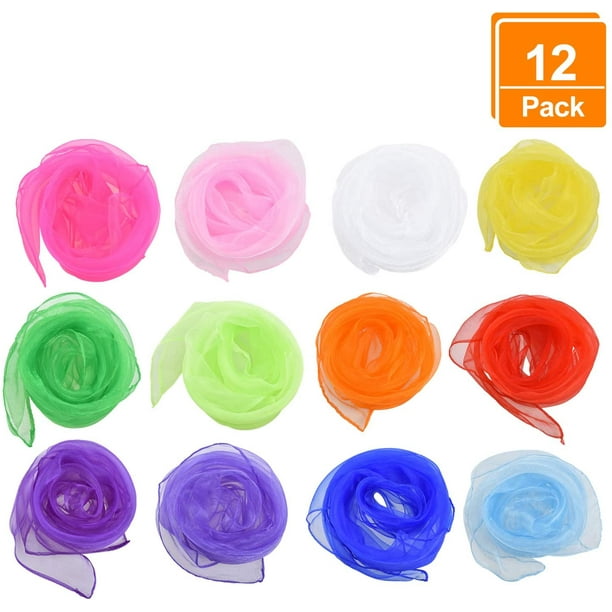 Juggling Scarves for Kids, 12 pcs Square Dance Scarf Magic Movement Scarves  Performance Props Accessories 