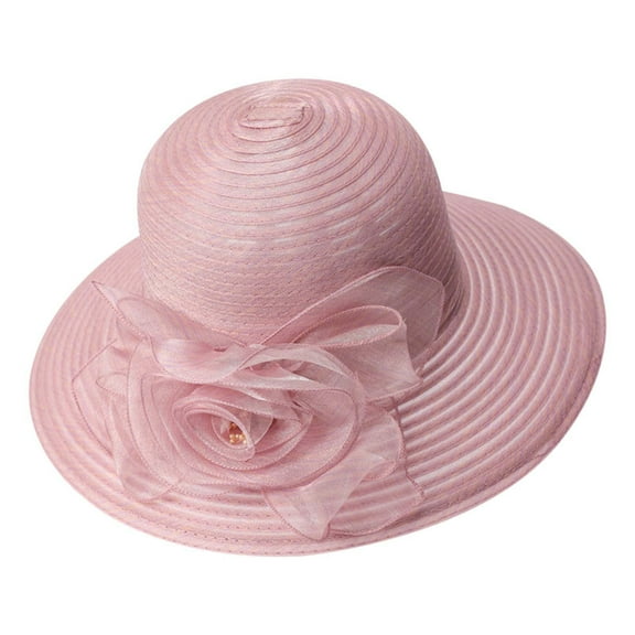 FUZHIQ Women's Elegant Floral Lace Wide Brim Sun Hat, Foldable UV Protection Beach Hat with Organza Bow, Lightweight Packable Summer Hat for Vacation Wedding Party,One Size