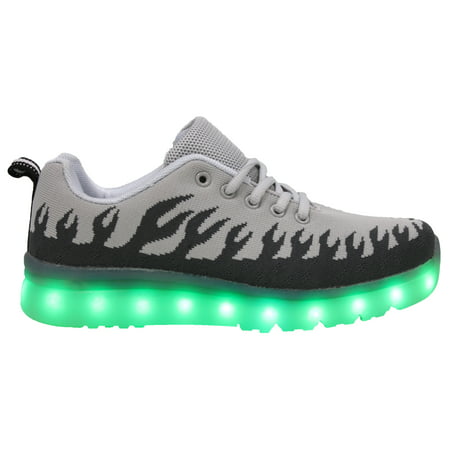 Galaxy LED Shoes Light Up USB Charging Low Top Inferno Flames Women?s Sneakers (Grey)