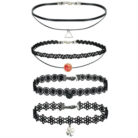 Braided Choker Necklace - Choker Necklace Black Layered Braided Charm Collar Girls Set 4 Pieces