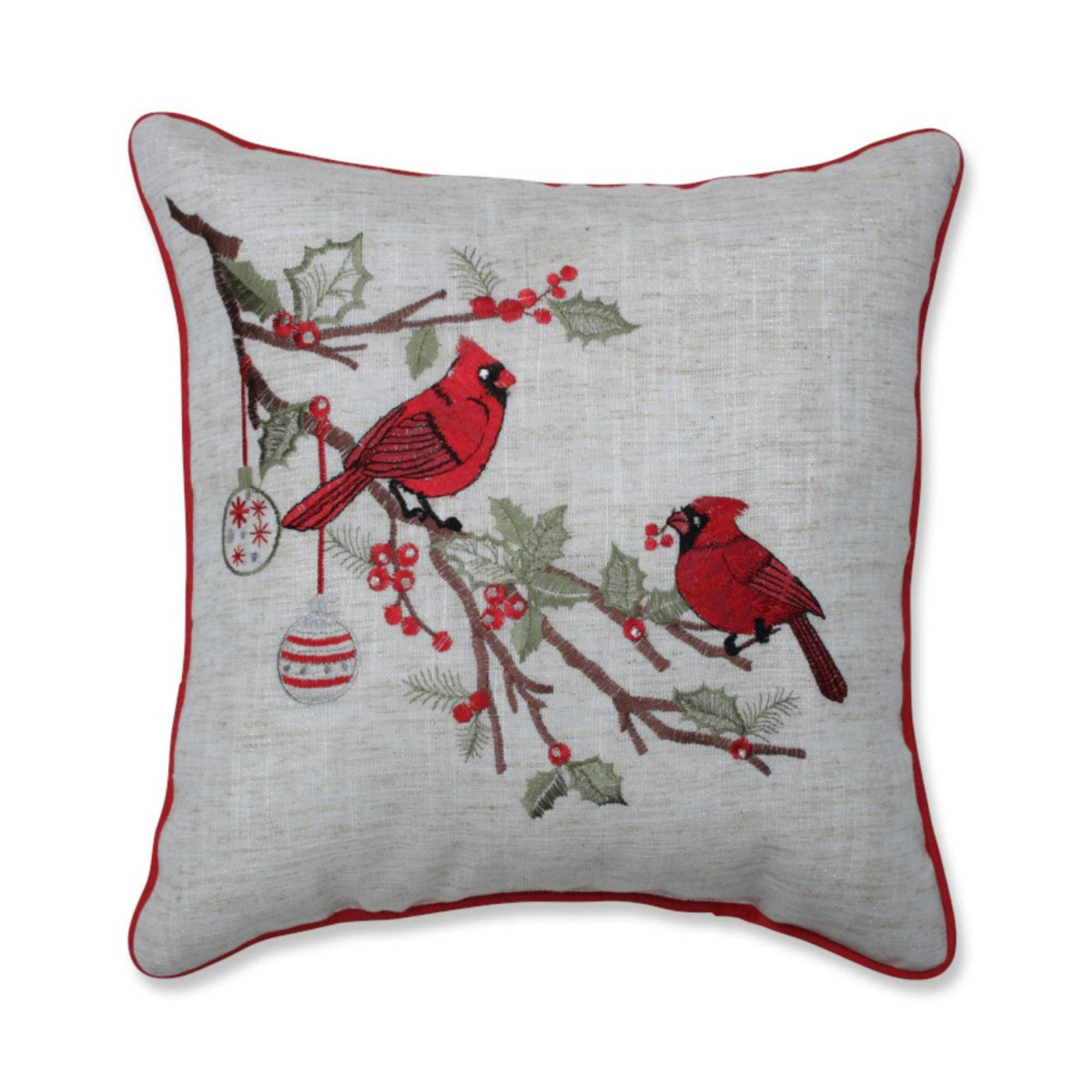 16 5 Red And Green Embroidered Christmas Cardinal Square Throw Pillow Walmart Com Walmart Com