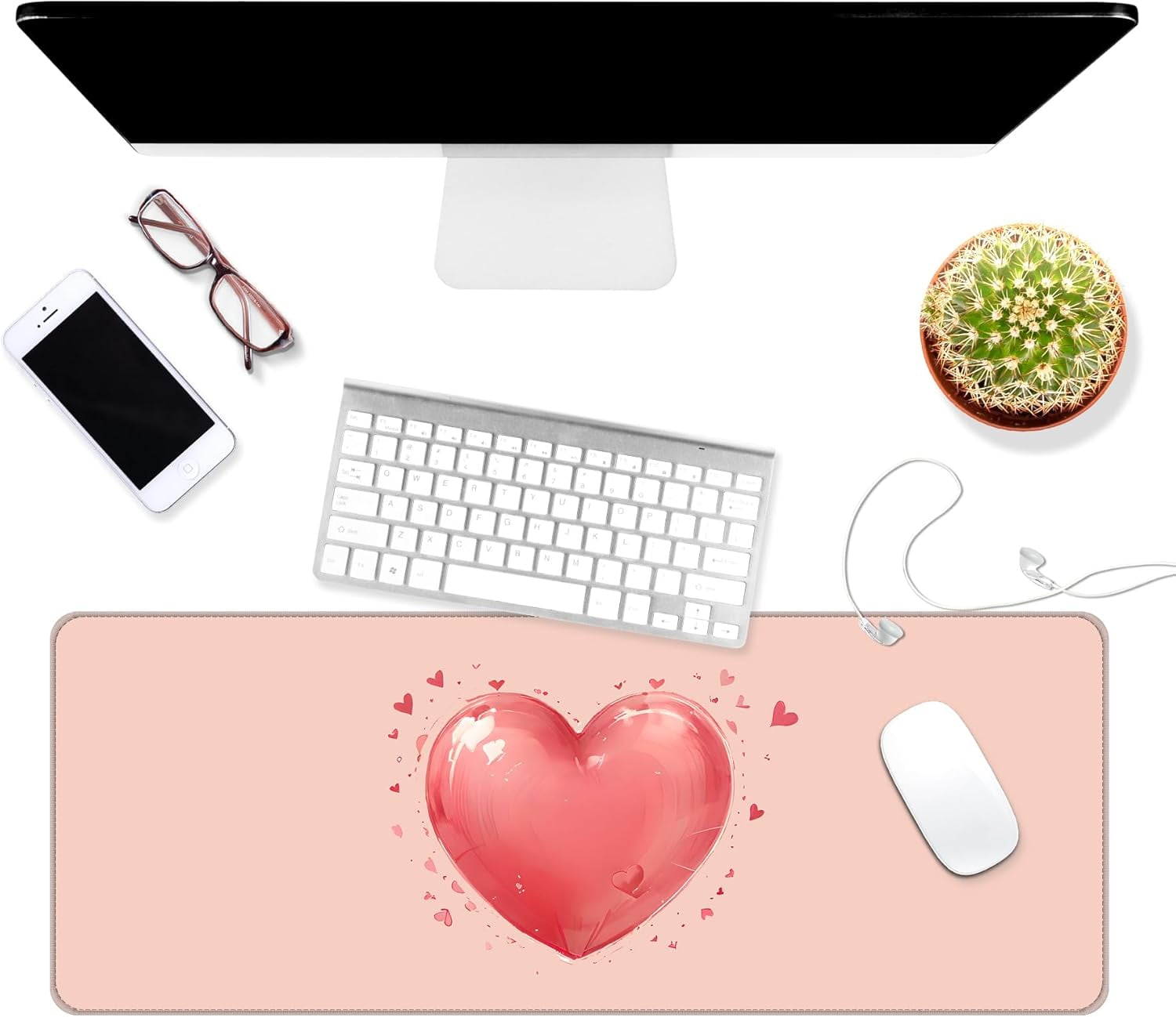Thin Extended Gaming Mouse Pad （31.5 * 11.8 * 0.08 inch） with Stitched Edges Large Mousepad Long XXL Keyboard and Mouse pad Desk Mat for Gaming Office & Home - Love Pattern