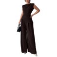 thumbnail image 2 of Stichou Womens Summer 2 Piece Outfit Set Dressy Casual Sleeveless Tank Tops Crew Neck Wide Long Leg Pants with Pockets Coffee 2XL, 2 of 8