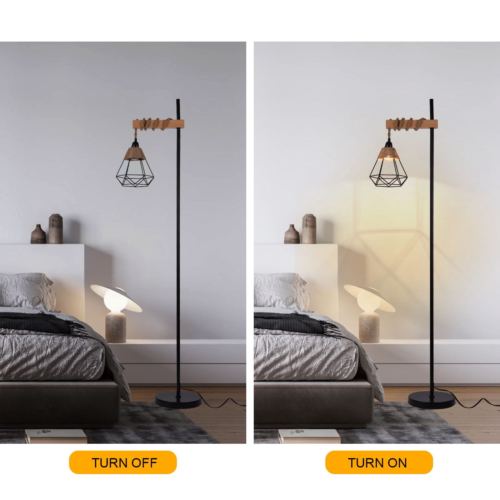 Wuzstar Floor Lamp Smart Tall Standing Lamp with Rattan Lampshade for Living Room Bedroom Office