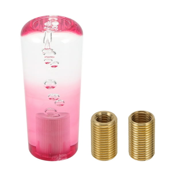 Perilla de Cambio de Cristal Redonda Única Bargains, 10cm Universal para Palanca de Cambios de Vehículos Automáticos y Manuales con 2 Adaptadores Acrílico Claro Rosa, 1 Set