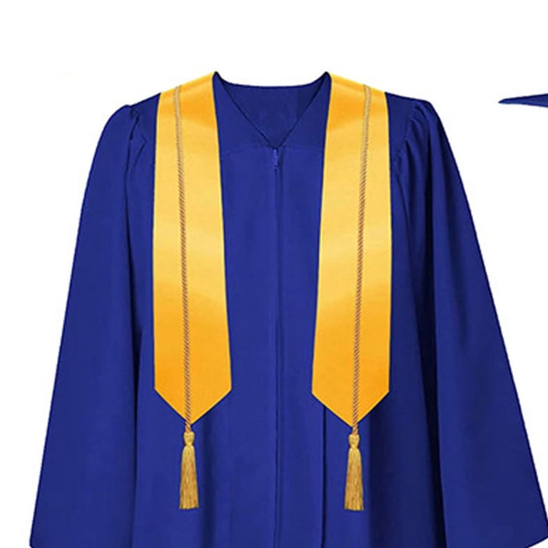 blue and gold graduation dress XUNKUSGA Cap Gown With Honor Cord Stoles Set for College High School Graduates Classic Long Sleeve Graduation Gown,Blue,12-13Years Spaghetti double strap A-line