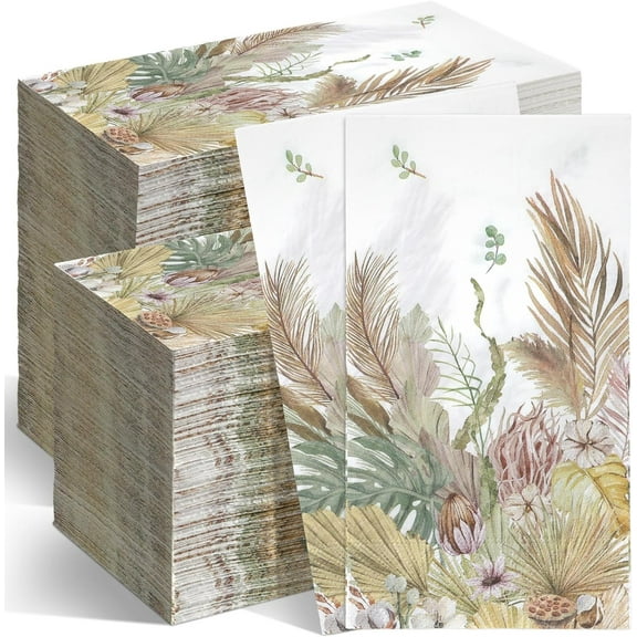 200 Pieces  Leaves Decorative Paper Napkins Floral Guest Napkins Tan Leaf with Floral Paper Hand Towels for Bathroom Disposable Hand Towels for Baby Shower Holiday Party Supplies