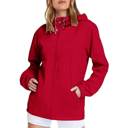 iHPH7 Waterproof Jackets for Women Hiking Jacket Women Fall Clothes Zip Up Jacket Packable Rain Jacket Active Wear Jackets for Woman Women s Outerwear Red M