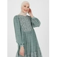 thumbnail image 2 of Green - Floral - Crew neck - Fully Lined - Modest Dress - Refka, 2 of 4
