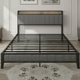 thumbnail image 3 of Queen Size Bed Frame with USB Charging Station, Metal Platform Bed Frame with Upholstered Storage Headboard for Bedroom, No Box Spring Needed, Noise Free, Light Grey, 3 of 9