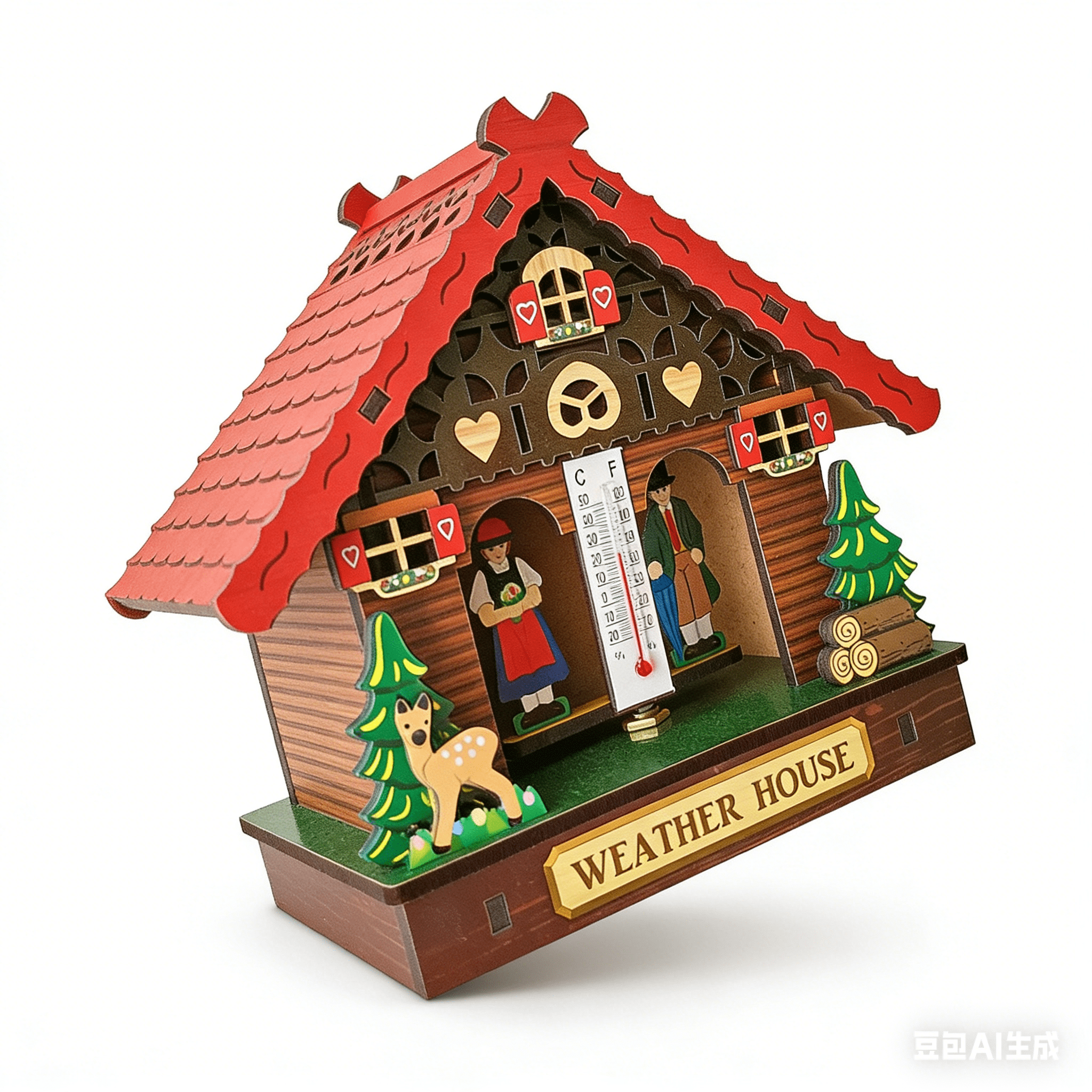 Creative Wooden House Barometer Thermometer,Wall Mounted Weather Hygrometer Home