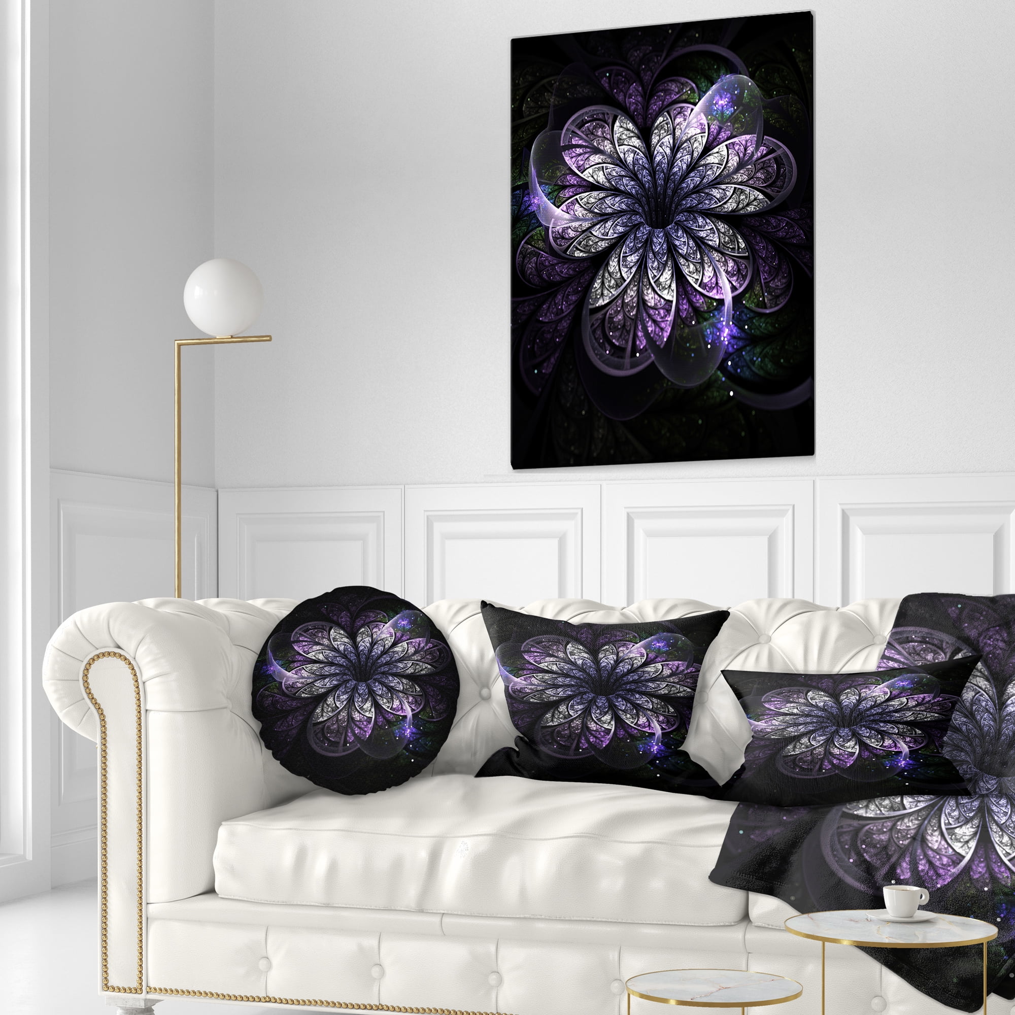 Designart Green Fractal Flower in Dark - Floral Throw Pillow - 12x20