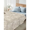 thumbnail image 4 of Beige Damask Full Size Flat Sheet, Wrinkleproof & Fadeproof Cooling Flat Bed Sheet Only, Vintage Country Scroll Floral Patterned Breathable Soft Bedding Top Sheets 81 x 96 Inches, 4 of 8