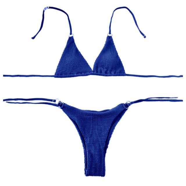 Womens Swimsuits Three-Point Solid Color Spaghetti Strap Split Bikinis Blue Womens Bathing Suits S