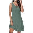 thumbnail image 2 of XVJRHAK Woman Dress Eyelet Dress for Women Summer Solid Color Hollow Round Neck Sleeveless Dress Mid-Length(Green,L), 2 of 5