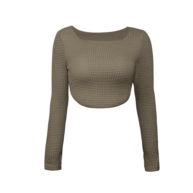 Camiseta informal de punto con cuello barco y manga larga para mujer