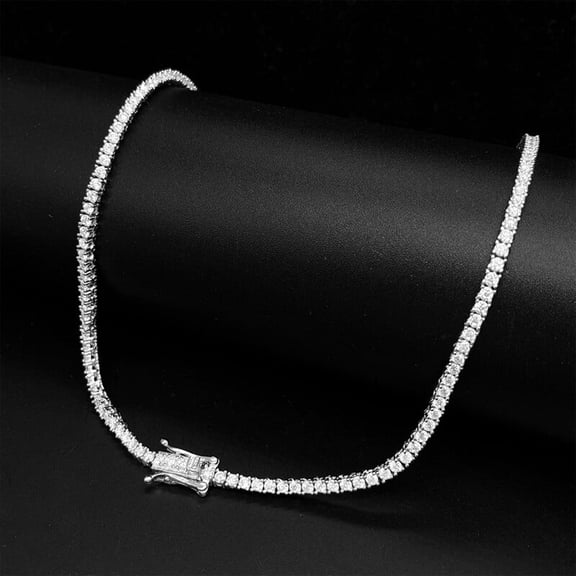 3mm Round Lab Created Diamond 20" Tennis Chain Necklace 14k White Gold Over
