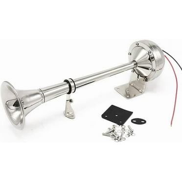 12V Single Trumpet Horn Marine Boat Air Horn 125dB Electric Air Horn for Car Truck Boat, Stainless Steel Stainless Steel