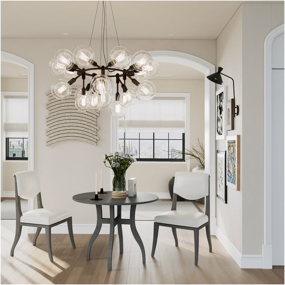 JERFIT 4-Person Round Dining Table Set with 2 Upholstered Chairs, Traditional Kitchen Table in Gray and White for Dining Room