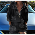 thumbnail image 2 of Women 2 Piece Half Zip-Up Floral Shirt and Shorts Sets Casual Vacation Outfits with Pockets Black Letters XXL, 2 of 3