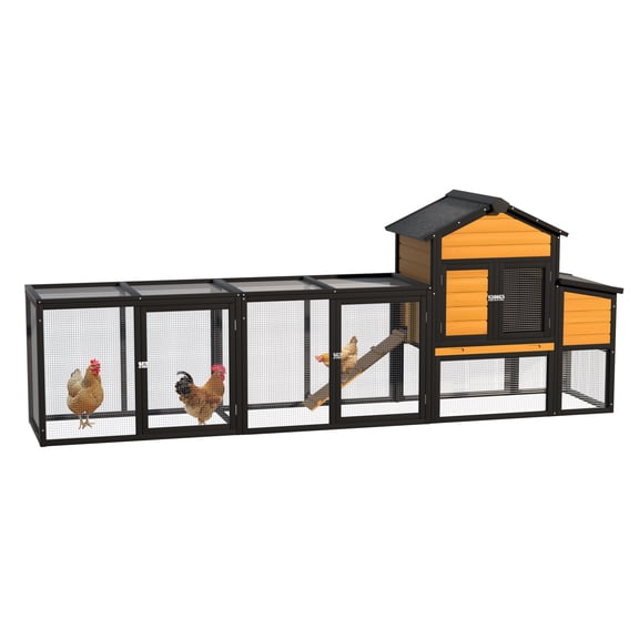 YIYADO Outdoor Wooden Chicken Coop with Run, 7 Doors, Pull-Out Tray, Nesting Box & Ramp, Backyard Poultry House for 2–4 Chickens, Expandable Design
