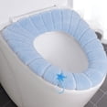 thumbnail image 1 of Toilet Seat Cover, EDHITNR Soft Warm Winter Toilet Ring with Handle, Thickened Knitted Washable Full Surround Mat Easy Install for Round Rectangular, Blue, 1 of 6