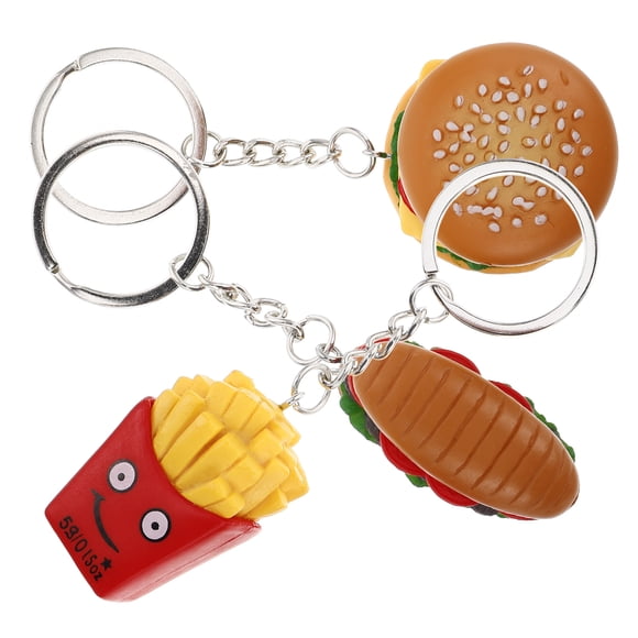 BRIGHTFUFU 3 Pcs Hamburger Keychain Imitation Food Design Hot Dog Fries Keyring For Women Daily Use Bag Accessorizing