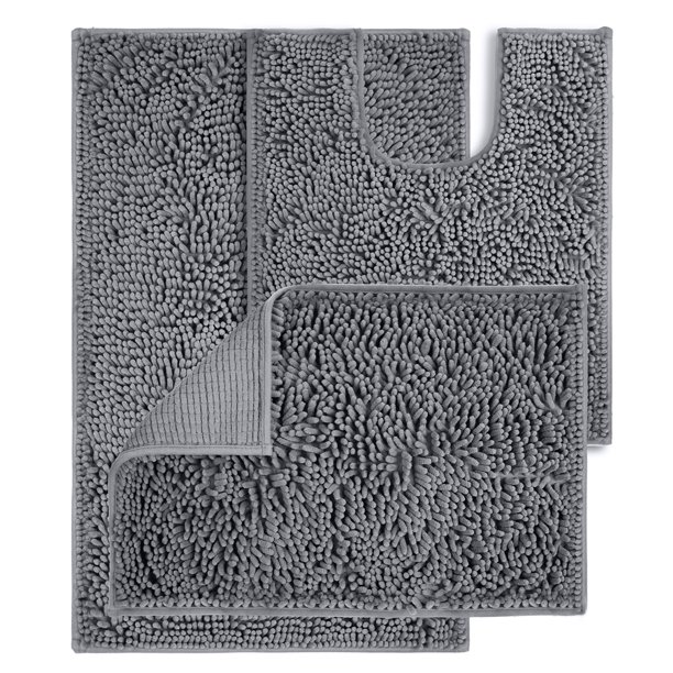 3 Piece Chenille Bathroom Rugs Sets, NonSlip Bathroom Mats with Rubber