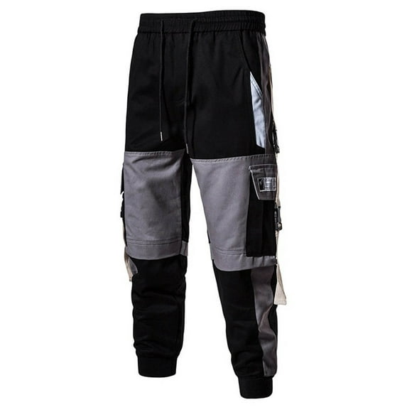 SOOMLON Men's Sports Pants Drawstring Boho Pants Pocket Zipper Zipper Cargo Pants Leg Pants Wide Elastic Waist Sports Pants Black XXL