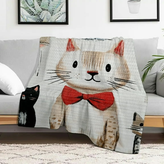 Creowell Cute Cat Flannel Blanket Soft Warm Cozy Decorative Gift 30x40in