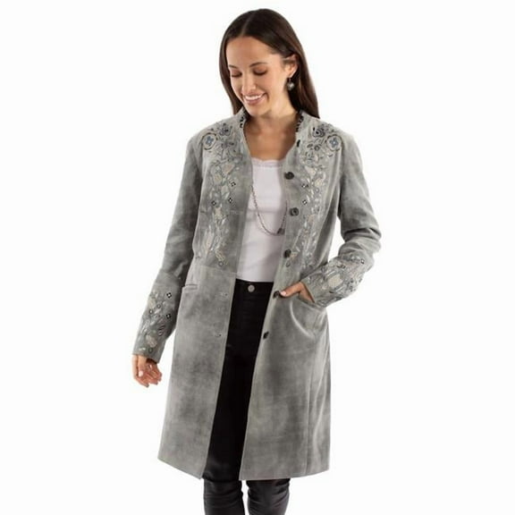 Scully L1150-66-M Western Jacket Womens Knee Length Embroidered, Grey - Medium