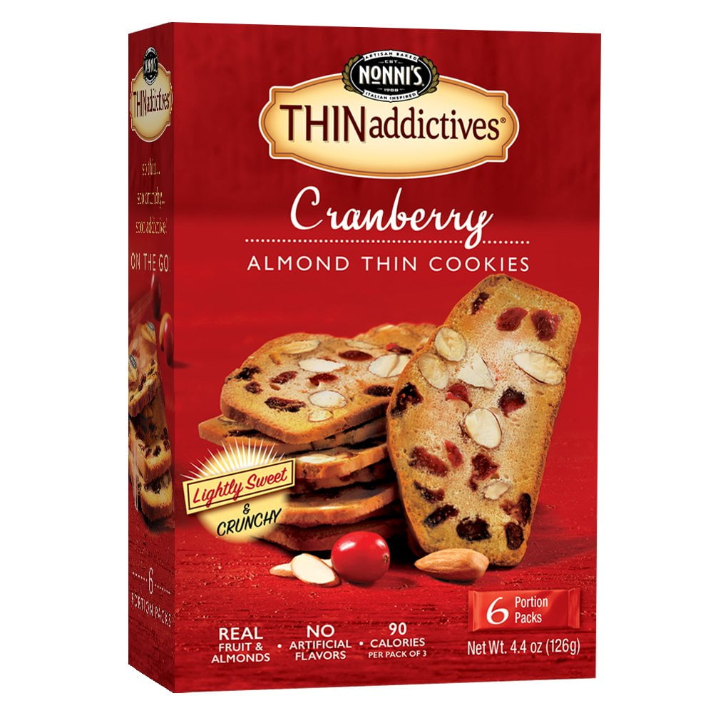 Nonnis THINaddictives, Thin Cookies, Cranberry Almond, 6 Count, 4.4
