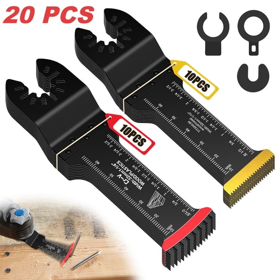 20 Pcs Extra Long Titanium Oscillating Tool Blades Japanese Teeth Curved Edge Multitool Blades for Metal Wood Plastic Universal Fit Dewalt Milwaukee Workshop DIY Cutting Tool