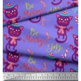 thumbnail image 2 of Soimoi Purple Cotton Duck Fabric Text & Cat Kids Print Fabric by the Yard 42 Inch Wide, 2 of 3