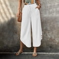 thumbnail image 4 of Hngshg Women's Capri Pants Drawstring Elastic Waist Button Casual Wide Leg Pants Summer Vacation Workout Trousers with Pockets, 4 of 7