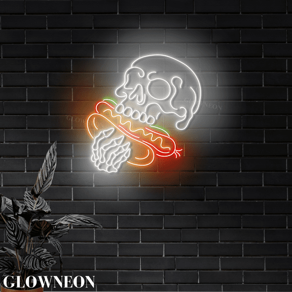 GLOWNEON LED Hotdog Neon Sign, Halloween LED Sign, Hot Dog Shop Wall Art Decor