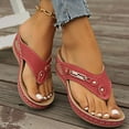 thumbnail image 6 of 2025 Womens Sandals Beach, Xunlbb Women's Spring And Summer New Large Size Sandals Beach Metal Button Wedge Fashion Casual Sandals(Red,Size:42), 6 of 8