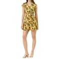 thumbnail image 1 of Vestido con cuello en V cruzado de flores para mujer con mangas de pétalo y cinturón XL amarillo-floral, 1 of 6
