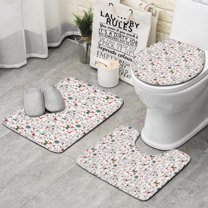 White Christmas Deer and Gift Pattern Bathroom Rugs Sets 3 Piece,Toilet Cover Set,Absorbent Non Slip Bathroom Mats Sets with U-Shaped Contour Rug Toilet Rug Set