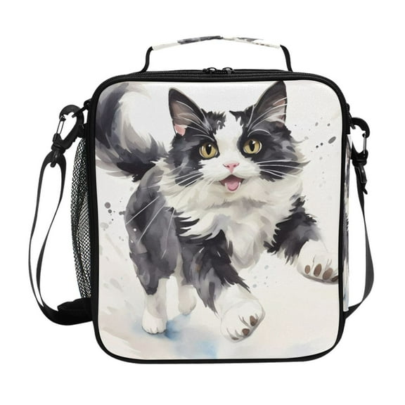 ALAZA Cat with Black Lunch Box Insulated Lunch Bag Reusable Thermal Cooler Tote School Picnic