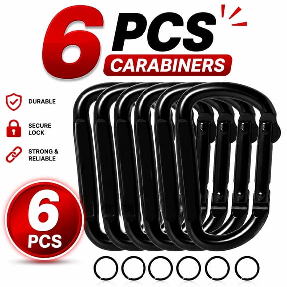 Carabiner Clip - Heavy Duty Carabiners Carabeaner D Ring Shape,Key Chain Clip Hook,Keychain Clip, for Camping, Hiking,Backpacking or Other Outdoor Activities,6Pack